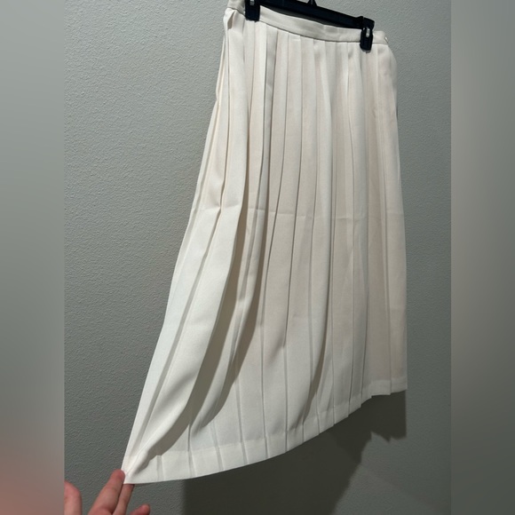 pleated beige champagne accordion linen cotton midi maxi church skirt lined sz 8 - Picture 2 of 8
